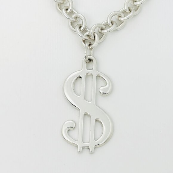 RARE Tiffany & Co Dollar Sign Money Pendant Chain Necklace in Sterling Silver - Picture 1 of 9